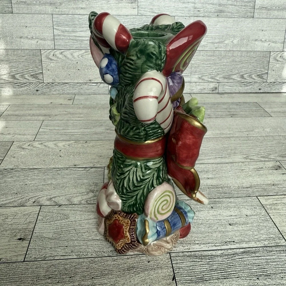 Fitz & Floyd Christmas Santa Gingerbread Candy Ceramic Candle Holder Sugar Plum‎